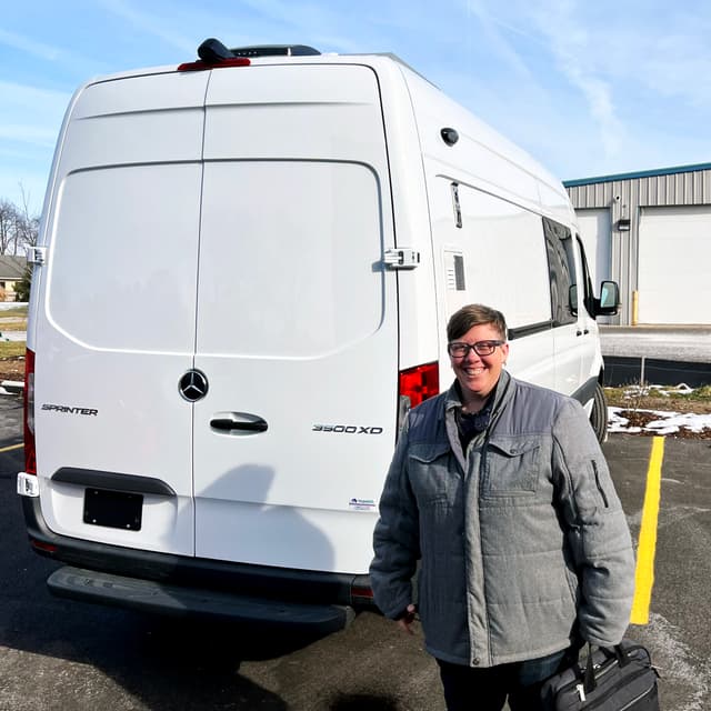 Owner Amy outside van prior to it being wrapped